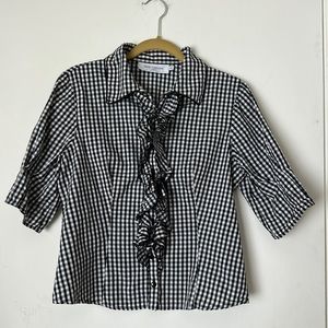 Anne Fontaine short sleeve plaid ruffle blouse